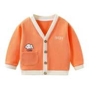 Baby Boys Girls Fall Winter Outfits Button Up Sweater Cardigan with Pocket Long Sleeve Cozy Knit Coat Outwear 18M-7T (12 Months, Orange)